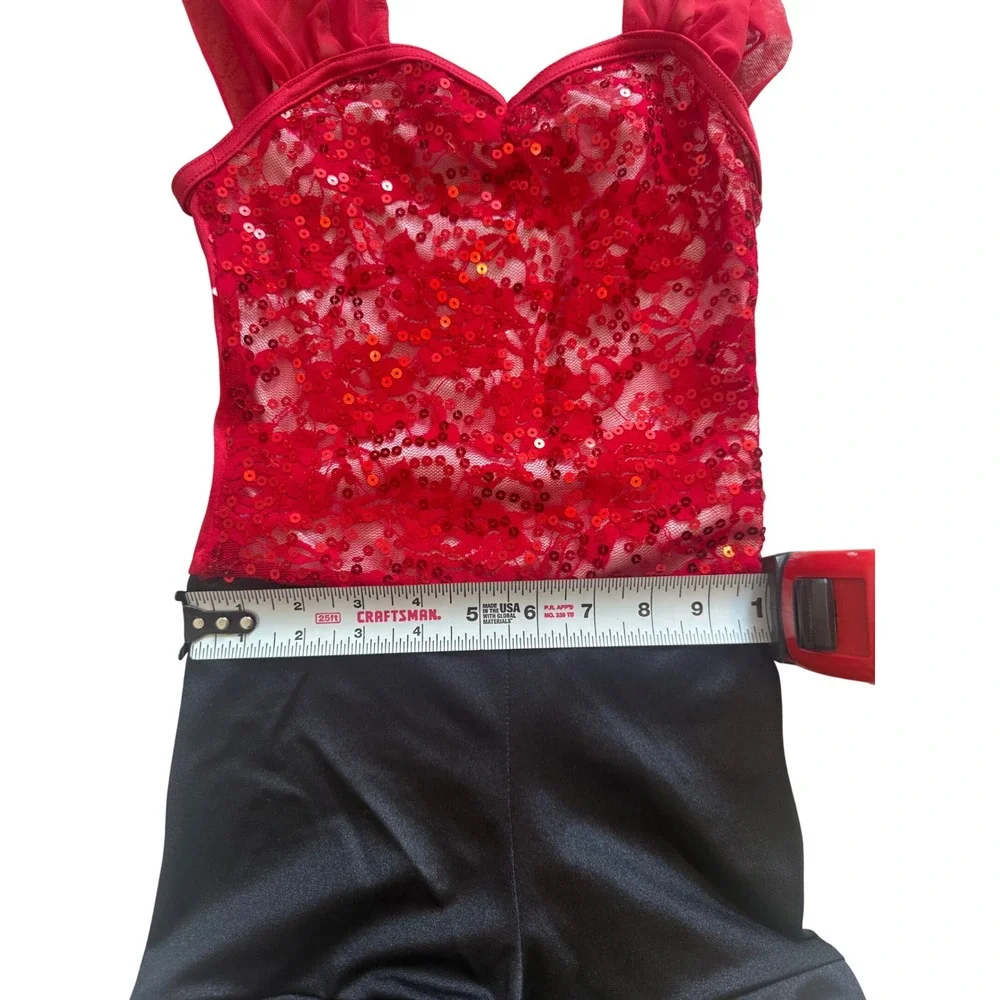 Sparkly Red Weissman Dance Costume‎ + Feather & Tulle Skirts + Bow Hair Piece 💃